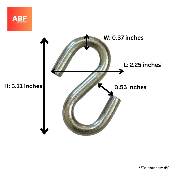 Heavy Duty Steel S Hooks - 0.37" D x 3.11" H – 2500 lb Capacity – Thick 20Mn2 Steel
