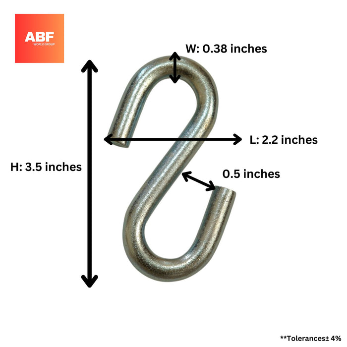 Heavy Duty Steel S Hooks - 0.38" D x 3.5" H – 3000 lb Capacity – Thick 20Mn2 Steel
