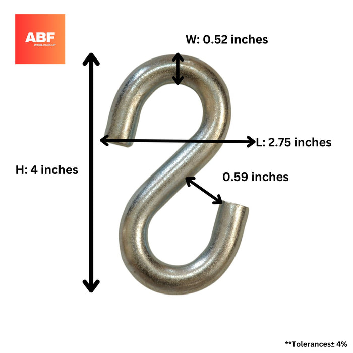 Heavy Duty Steel S Hooks - 0.52" D x 4.0" H – 5500 lb Capacity – Thick 20Mn2 Steel
