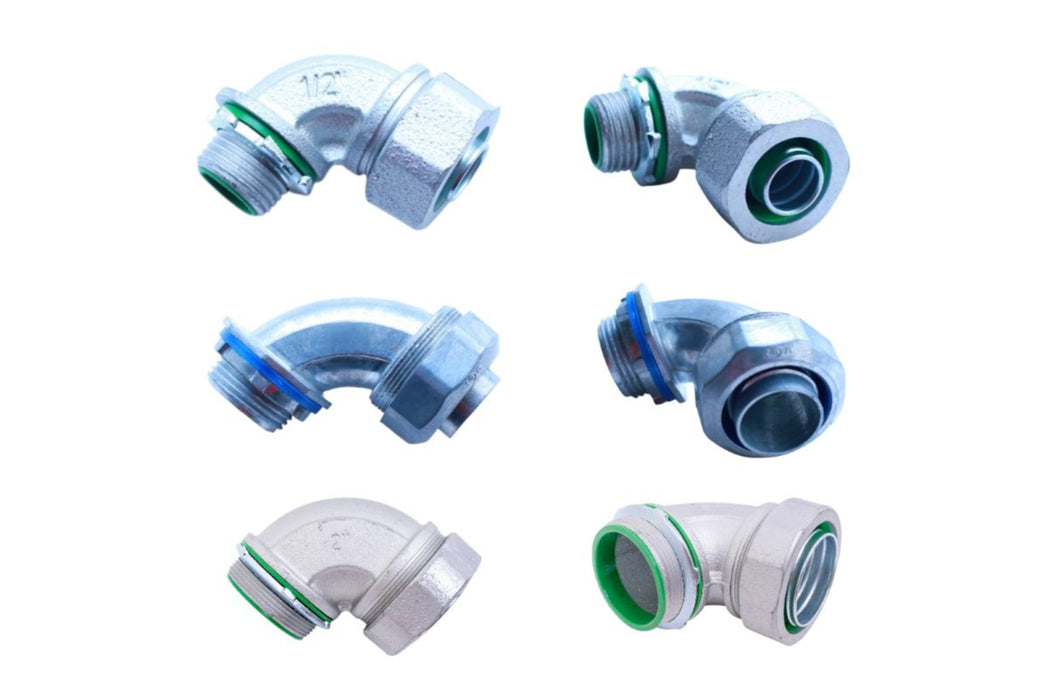 Malleable Iron Liquid-Tight Connector – 90 Degree – Insulated with O-Ring Seal – Various Sizes
